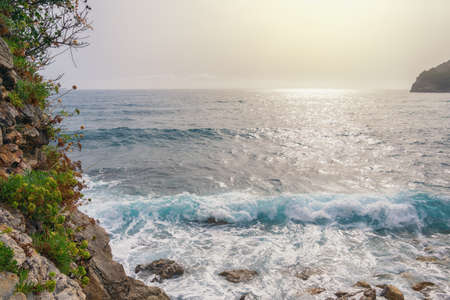 Autumn sea. Coast of Adriatic Sea near Budva city, Montenegroの写真素材