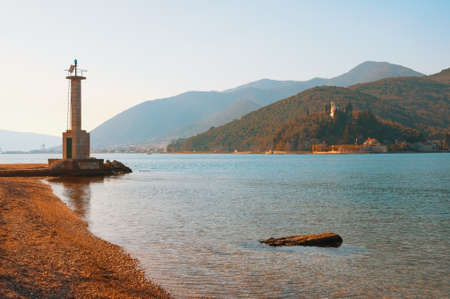 Beautiful winter Mediterranean landscape.  Montenegro, Adriatic Sea. View of Bay of Kotor near Verige Strait. Color toningの写真素材
