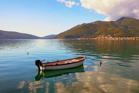 Serenity of autumn Mediterranean landscape. Montenegro, Adriatic Sea. View of Kotor Bay near Tivat...