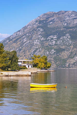 Autumn Mediterranean landscape. Montenegro, Adriatic Sea. Coast of Kotor Bay near Prcanj townの写真素材