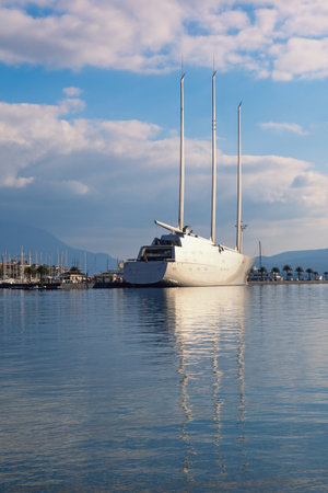 Tivat / Montenegro - November  11 2020:  Sailing yacht A, the largest sailing yacht, arrived at port of Porto Montenegro. Montenegro, Bay of Kotor, Tivat cityのeditorial素材