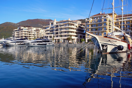 Tivat / Montenegro - December 13 2020:  View of Porto Montenegro in Tivat city - full service yacht marina. Montenegro, Adriatic Seaのeditorial素材