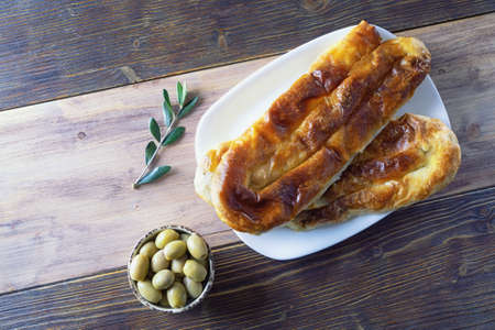 Balkan cuisine. Burek with meat -  popular national dish. Copy spaceの写真素材