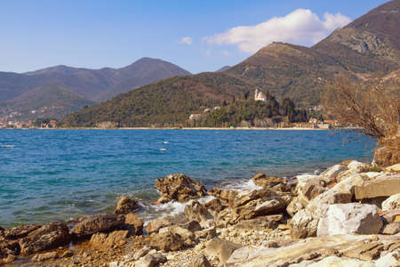 Beautiful  Mediterranean landscape on sunny winter day. Montenegro, Adriatic Sea. View of Kotor Bay near verige Straitの写真素材