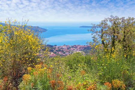 Beautiful Mediterranean landscape on sunny summer day. Montenegro, view of  Adriatic Sea and Bay of Kotor near Herceg Novi cityの写真素材