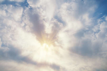 White clouds in blue sky with light from sun.  Cirrocumulus cloud formationの写真素材