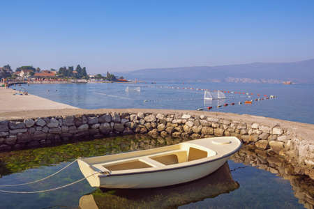 Beautiful Mediterranean landscape on sunny summer day. Montenegro, Adriatic Sea. Coast of Bay of Kotor near Tivat cityの写真素材