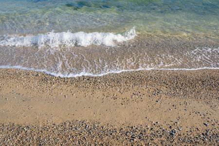 Natural background. Sunny beach on a calm day. Montenegro, Adriatic Seaの写真素材