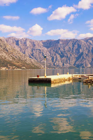Beautiful winter Mediterranean landscape. Montenegro, Adriatic Sea. View of Kotor Bay near Prcanj townの写真素材
