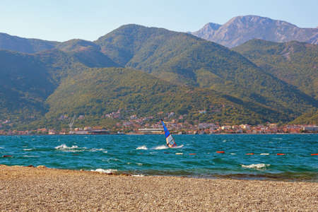 Beautiful autumn Mediterranean landscape.  Montenegro, Adriatic Sea, Kotor Bay near Tivat sity.の写真素材
