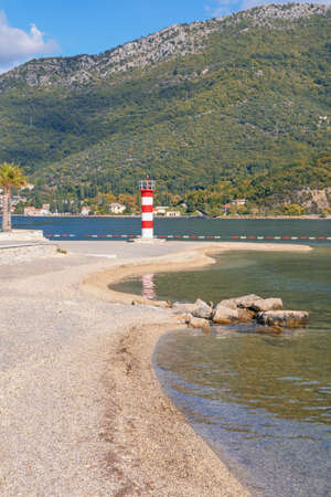 Sunny autumn, beautiful Mediterranean landscape. Montenegro, Adriatic Sea. Coast of Kotor Bay near Kamenari town (Herceg Novi)の写真素材