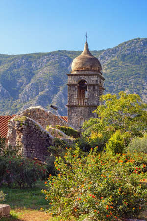 Religious architecture. Montenegro, Old Town of Kotor - UNESCO World Heritage site.  Bell tower of...