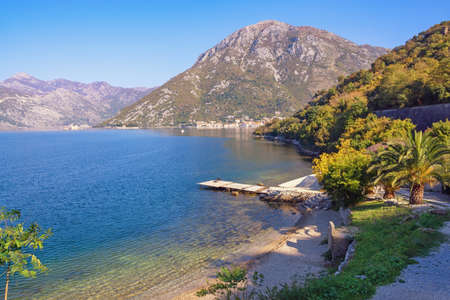 Beautiful Mediterranean landscape. Montenegro, Adriatic Sea. View of Kotor Bay on sunny autumn dayの写真素材
