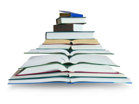Stack of different open books, isolated on whiteの写真素材