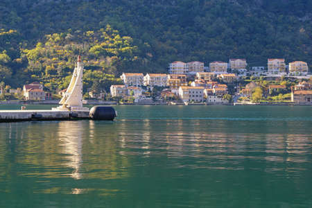 View of Kotor Bay and lighthouse in Kotor city on sunny autumn day.  Montenegro, Adriatic Seaの写真素材