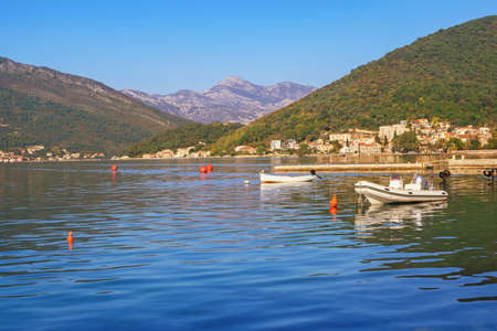 Beautiful Mediterranen landscape.  Montenegro, Adriatic Sea. View of Bay of Kotor near Tivat city on sunny autumn dayの写真素材