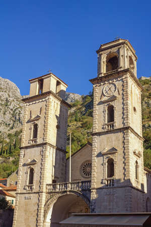 Religious architecture. Montenegro. Old Town of Kotor. View of Cathedral of Saint Tryphonの写真素材
