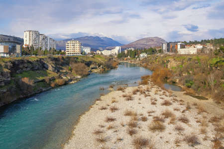 Montenegro. View of  Podgorica city and Moraca river in winterの写真素材