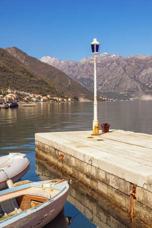 Beautiful Mediterranean landscape. Montenegro, Adriatic Sea. View of Kotor Bay near Stoliv town on sunny spring dayの写真素材