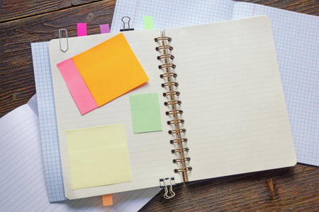 Notebooks and diary for notes on the table. Copy spaceの写真素材