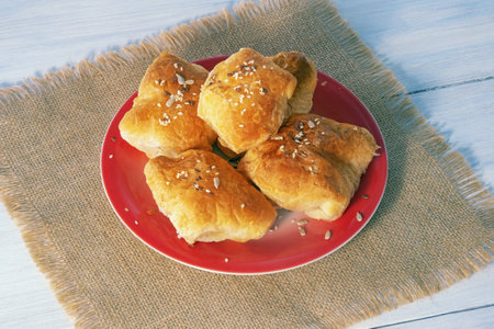 Balkan cuisine. Mantije -  pastries stuffed with minced meat or cheeseの写真素材