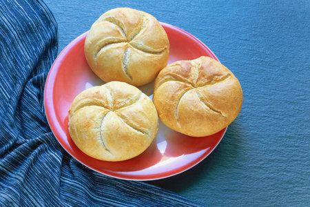 Kaiser rolls (Emperor roll, kajzerica), crusty round bread rollsの写真素材