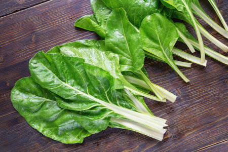 Balkan cuisine. Chard leaves  ( blitva ) popular leafy vegetables on dark rustic tableの写真素材