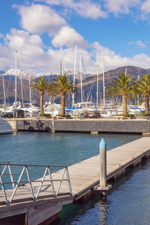 View of Porto Montenegro -  yacht marina in the Adriatic - on a calm winter day.  Tivat, Montenegroの写真素材