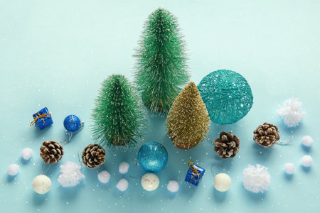 Christmas decorations. Colorful Christmas baubles. Copy spaceの写真素材