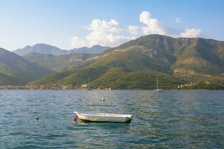 Beautiful autumn Mediterranean landscape.  Montenegro,  Adriatic Sea, coast of Kotor Bay near Tivat cityの写真素材