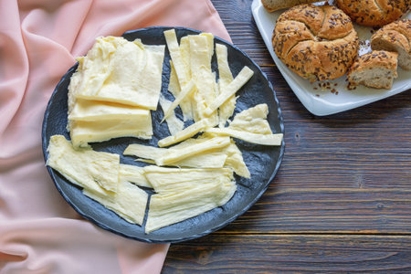 Balkan cuisine.  Leefy or layered cheese is specific type of home-made cheese. Montenegroの写真素材
