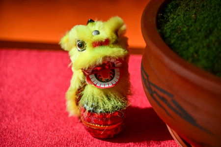 The Chinese traditional lion dancing toy for decoration and celebration. Festive decoration. Chinese new year Celebration. Traditional toy.の写真素材