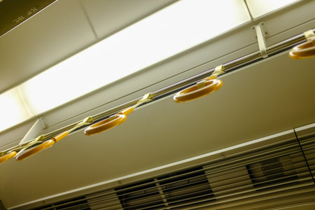 The inside view of Japan train. Train interior scene. Japan public transportation. Travel concept.