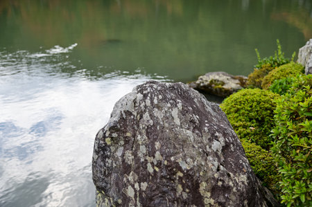 The garden scene of Tenryuji Temple at autumn. Famous temple in Japan. Tenryuji Temple is a Japanese traditional temples in Kyoto. Autumn and garden view. Nature and Travel conceptの写真素材