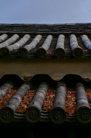 The roof of nijo jo castle, Kyoto, Japan. World Heritage Site. Roof tile pattern. Major tourist attraction in Kansai region in Japan. Japan famous historic architecture.の写真素材