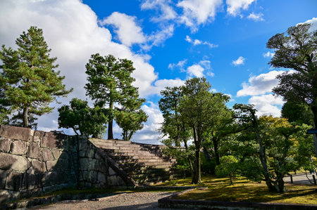 The Japanese gardern view of nijo jo castle, Kyoto, Japan. World Heritage Site, Japanese traditional architecture in Kyoto, Japan. Background landscape of the beauty of Nijo Castleの写真素材