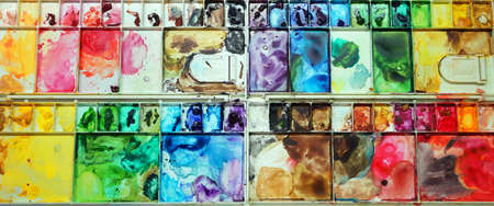 A very colorful and messy palette- a sign of lots of loveの写真素材