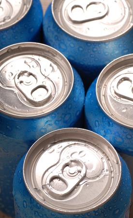 A top view of aluminum beverage drink cansの写真素材