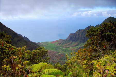 View of the rugged Na Pali coast of Kauai Hawaiiの写真素材