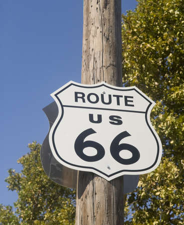 Old historic Route 66 sign found along the historic roadwayの写真素材