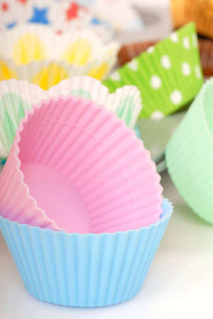 Variety of cupcake liners in different colorsの写真素材