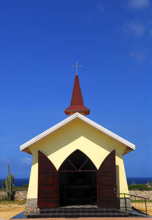 The Alta Vista Chapel in Aruba set on the shore of the Caribbean Seaの写真素材