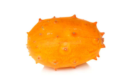 The exotic and tropical horned melon on a white backgroundの写真素材