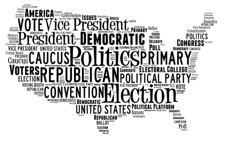 Word Cloud in the shape of the United States showing words dealing with electionsの写真素材