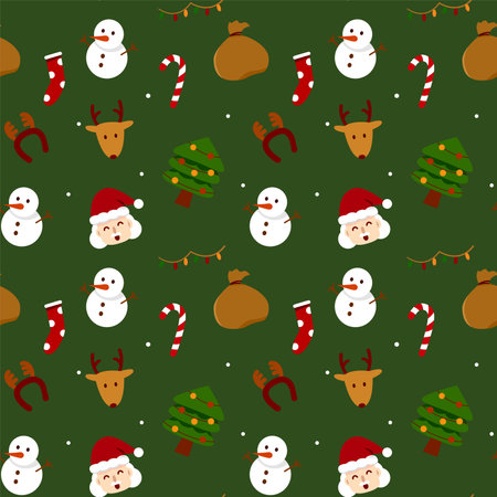 Christmas seamless pattern with santa, reindeer, snowman and more. Design background. Gift paper. Illustrationの写真素材