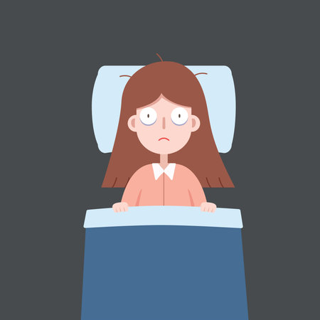 Women on the bed can not sleep. insomnia and sleeplessness. Illustration.の写真素材