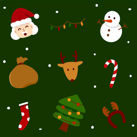 Elements of christmas seasonal. Icon vector. Santa and snowman illustration.のイラスト素材