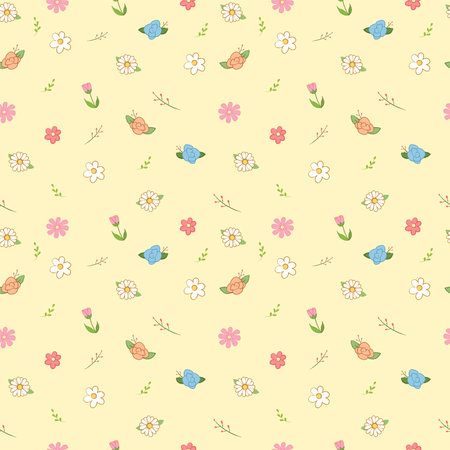 Doodle flowers seamless pattern for media, gift, card, print and more. Illustrationの写真素材
