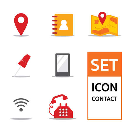 Set of contact icon. Element of phone, pin, map and more. Vector illustration isolated on white backgroundのイラスト素材