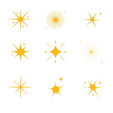 Set of sparking star. Icon and symbol.  Starry vector illustration isolated on white backgroundのイラスト素材
